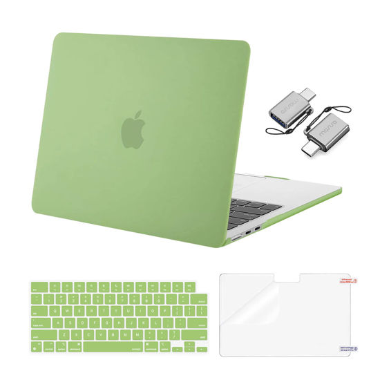 Picture of MOSISO Compatible with MacBook Air 13 inch Case 2025 2024 2023 2022 M3 A3113 M2 A2681, Plastic Hard Shell&Keyboard Cover&Screen Film&Type C Adapter for MacBook Air 13.6 inch Case, Chartreuse