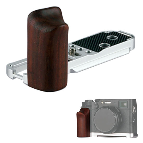 Picture of WEPOTO X100VI / X100V Handgrip L-Shape Grip with Quick Release Plate for Arca,Wood Side Handle,Compatible with FUJIFILM X100VI / X101V Cameras (Black Base/Red Sandalwood)
