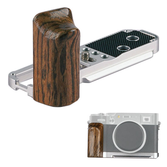 Picture of WEPOTO X100VI / X100V Handgrip L-Shape Grip with Quick Release Plate for Arca,Wood Side Handle,compatible with FUJIFILM X100VI / X101V Cameras (Silver Base/Golden sandalwood)