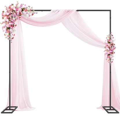 Picture of Wokceer Metal Heavy Duty Backrop Stand Square 8x8FT Adjustable Pipe and Drape Kit Black Photo Booth Stand for Wedding Ceremony Birthday Party Photography Exhibition Celebration