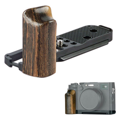 Picture of WEPOTO X100VI / X100V Handgrip L-Shape Grip with Quick Release Plate for Arca,Wood Side Handle,compatible with FUJIFILM X100VI / X101V Cameras (Black Base/Golden sandalwood)