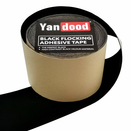 Picture of Yandood Black Flocking Adhesive Tape 4in x 35ft Projection Screen Felt Tape Border Ultra High Contrast Deep Black Felt Strips for Projector Screen Frame DIY