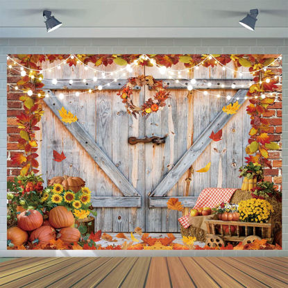 Picture of CYLYH 7x5FT Thanksgiving Backdrop Fall Thanksgiving Photography Backdrop Autumn Pumpkin Harvest Barn Background Maple Baby Shower Banner Decoration Birthday Party Backdrop