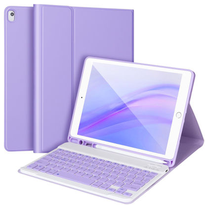 Picture of AHYWTAN Keyboard Case for iPad 9/8/7th Gen 10.2’’,Case with Keyboard ipad 10.2 inch,Keyboard for iPad 9th Gen,Bluetooth Keyboard for iPad 10.2,iPad Keyboard Case 9th Gen with Pencil Holder (Purple)