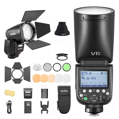 Picture of Godox V1Pro N with AKR1 Kit External Flash SU-1 for Nikon Camera 2980mAh 76W Battery Flash TTL 1/8000s HSS 1.3s Recycle Time 2.4G Wireless HSS 500 Full Power Flashes (V1PRO-N AKR1)