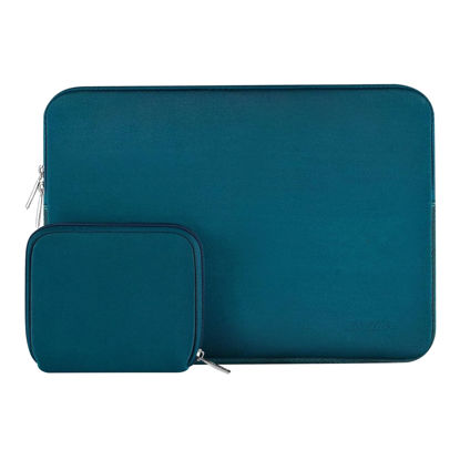 Picture of MOSISO Laptop Sleeve Compatible with MacBook Air 15 inch M3 A3114 M2 A2941 2023 2024/Pro 15 A1990 A1707, Surface Laptop 15, Dell XPS 15, HP Stream 14 inch, Neoprene Bag with Small Case, Deep Teal