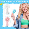 Picture of Woanger 24 Pcs Mini Handheld Fan Bulk USB Electric Fan with Data Cable and Mounting Base Battery Operated Small Fans Portable Fan 3 Speed Mini Fan Outdoor Summer Travel Gift (White, Pink, Blue, Black)