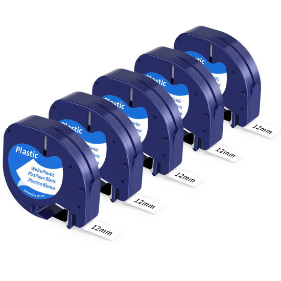 Picture of Label Maker Tape Replace for DYMO Letratag Label Maker Refills 91331 Plastic White for Dymo Letra Tag Label Tape 12mm x 4m 1/2 x 13 Compatible for Dymo Label Maker LT100H LT100T 200B QX50, 5-Pack