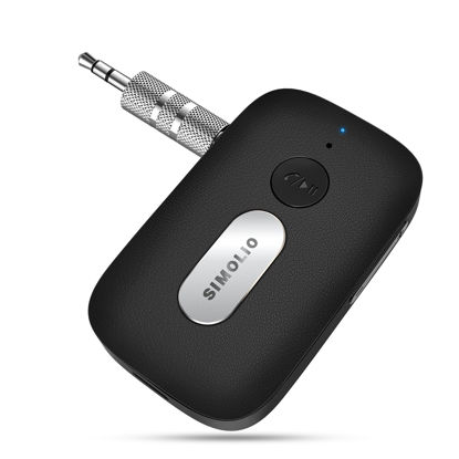 Picture of SIMOLIO Bluetooth Receiver for Car, 35H Battery Life, Volume Control, Noise Cancelling 3.5mm AUX Bluetooth Car Adapter, Wireless Audio Receiver for Home Stereo/Wired Headphones/Handsfree Calls