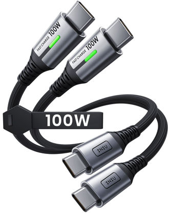 Picture of INIU Short USB C to USB C Cable, [1ft, 2-Pack] 100W Type C Cord for iPhone 16 Pro Max 15 Plus, Samsung Galaxy S24 Ultra S21 S10e, MacBook, iPad and More