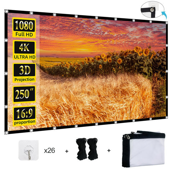 Picture of Projector Screen 250 inch, XINLEMY Large 4K HD 16:9 Foldable Portable Projection Cinema Screen Washable Double-sided Video Projector Screen Suitable for Backyard Partying