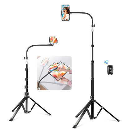 Picture of elitehood 80” Tall Phone Stand Tripod, Floor Phone Recording Stand, Heavy Duty Adjustable iPhone Tripod Stand Compatible with iPhone 15 14 13 12