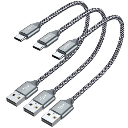 Picture of JXMOX Short USB C Cable (1ft 3-Pack), USB A to Type-C Charger Cord 3.1A Fast Charging Compatible with iPhone 15 16 Pro Max, Samsung Galaxy S22 S21 S20 S10 S9, Note 20 10,A80 A70 A50,Power Bank (Grey)