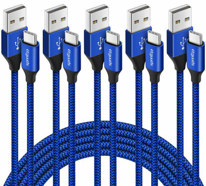 Picture of etguuds USB A to USB C Cable 5-Pack (3/3/6/6/10 ft), Fast Charging Type C Charger Cord for iPhone 16 15 Pro/Pro Max/Plus, for Samsung Galaxy S24 S23 S22 S21 S20 S10 A55 A54 Flip, Pixel, Moto G, Blue
