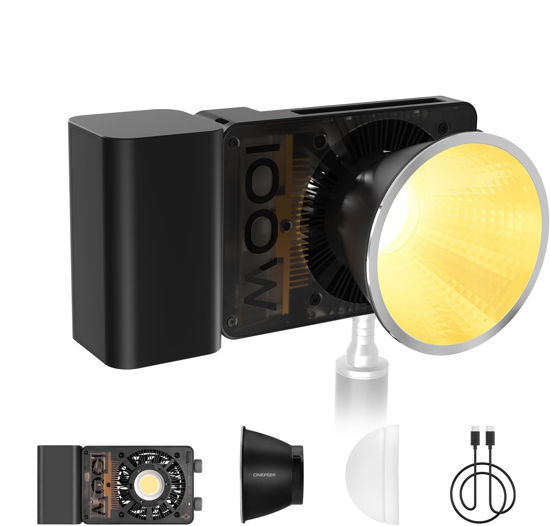 Picture of ZHIYUN CINEPEER CX100 100W LED Video Light, Built-in 4500mAh Battery COB Portable Photography Light Bi-Color 2700K~6500K CRI 96+ TLCI 97+ Continuous Output Lighting