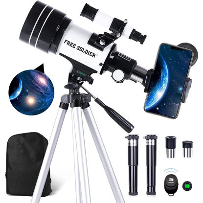 Picture of Telescope for Astronomy Beginners - 70mm Aperture Refractor Telescope for Stargazing with Adjustable Tripod Phone Adapter Wireless Remote Perfect Astronomy for Adults, White