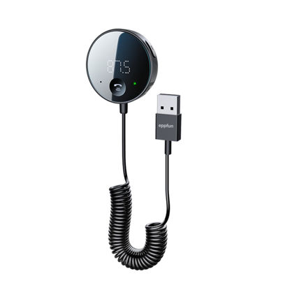 Picture of Bluetooth 5.2 FM Transmitter for Car,Bluetooth Car Adapter with Big Mic Bass Stereo Hi-Fi Sound, Bluetooth Receiver Support Hands-Free Calls, Aux Out, TF Card