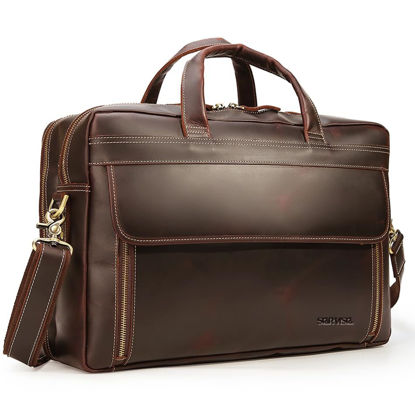 Picture of STAR VISTA Sforza Large 18" Laptop Messenger Bag, Full Grain Leather Briefcase for Men, Business Travel, YKK Zippers and Brass Hardware, Fits 17.3" Laptop
