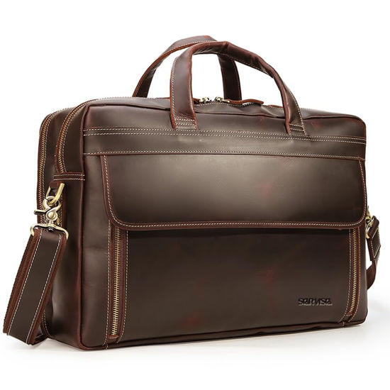 Picture of STAR VISTA Sforza Large 18" Laptop Messenger Bag, Full Grain Leather Briefcase for Men, Business Travel, YKK Zippers and Brass Hardware, Fits 17.3" Laptop