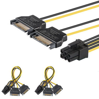 Picture of J&D 6 Pin PCIe to Dual SATA Power Cable, 2X SATA to 6 Pin PCIe Express Graphics Video Card Power Cable Adapter (2 Pack), 8 Inch