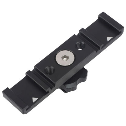 Picture of Dual Cold Shoe Mount Bracket,Dual Cold Shoe Mount Plate Adapter,Dual Hot Shoe Extension Bar for Nikon Canon Sony DSLR Camera Flash LED Video Light Microphone