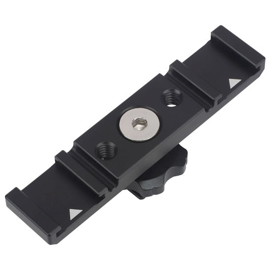 Picture of Dual Cold Shoe Mount Bracket,Dual Cold Shoe Mount Plate Adapter,Dual Hot Shoe Extension Bar for Nikon Canon Sony DSLR Camera Flash LED Video Light Microphone