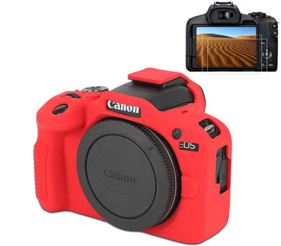 Picture of Pocoukate Case for Canon EOS R100 Camera, Soft Silicone Protective Cover Skin with EOS R100 Screen Protector Accessories for Canon EOS R100 Mirrorless Camera Silicone Case - Red