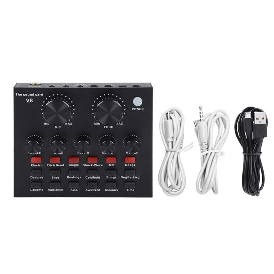Picture of V8 Sound Card, Audio Audio Sound Card, Adapter Live Broadcast Ktv Sound Card for Double Cell Phone for Live Ktv Voice Chat, External Sound Card for Phone Computer(Color:Black)