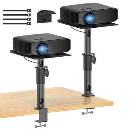 Picture of Desktop Projector Stand Table Wr Headphone Holder - Height, Tilt & Swivel Adjustable Desk Projector Stand for Nebula XGIMI VANKYO Jinhoo AuKing Epson and Most Projectors Clamp on Desktop Stand, 2 Pack