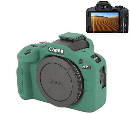 Picture of Pocoukate Case for Canon EOS R100 Camera, Soft Silicone Protective Cover Skin with EOS R100 Screen Protector Accessories for Canon EOS R100 Mirrorless Camera Silicone Case - Deep-Green