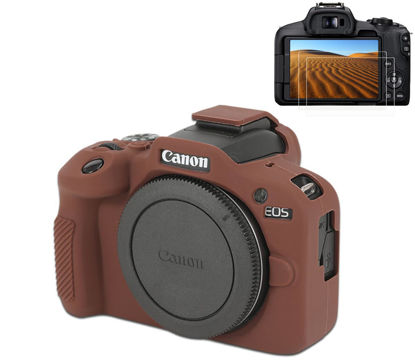 Picture of Pocoukate Case for Canon EOS R100 Camera, Soft Silicone Protective Cover Skin with EOS R100 Screen Protector Accessories for Canon EOS R100 Mirrorless Camera Silicone Case - Coffee