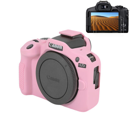 Picture of Pocoukate Case for Canon EOS R100 Camera, Soft Silicone Protective Cover Skin with EOS R100 Screen Protector Accessories for Canon EOS R100 Mirrorless Camera Silicone Case - Pink