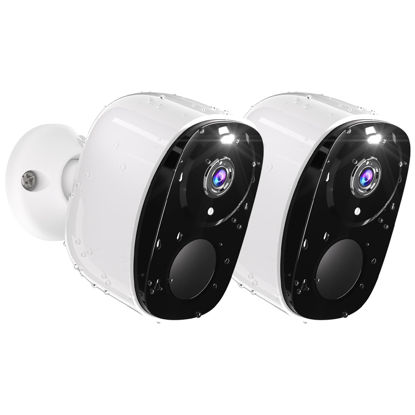 Picture of 2PC Security Camera Wireless Outdoor, 2K Surveillance Indoor Home Camera, Battery Powered WiFi Camera for Home Security with Color Night Vision, AI Detection, 2-Way Audio, IP65, SD/Cloud, Works Alexa
