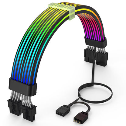 Picture of Sirlyr RGB PC Cables,Strimmer 2 * 8 pin PSU Extension Cable,5V 3Pin Sync ARGB,for Graphic Card Power Supply,Computer Case Decoration Black Style