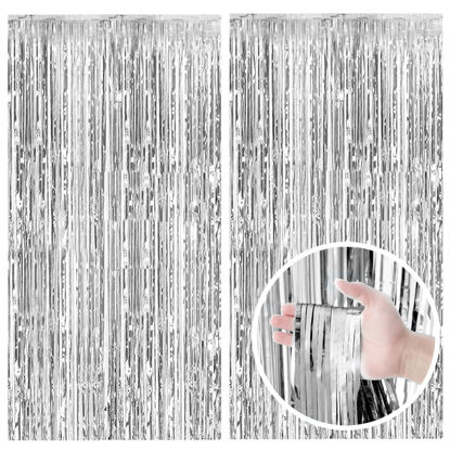 Picture of 2 Pack Silver Backdrop Curtain Party Decorations Foil Fringe Backdrop Silver Tinsel Streamers Birthday Bachelorette New Year Christmas Wedding Baby Shower Disco Party Decorations