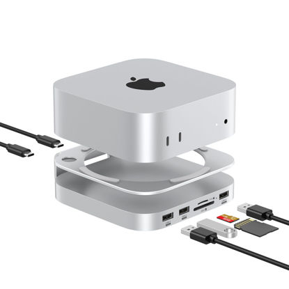 Picture of Mac Mini M4 Hub, 9 in 1 Aluminum Mac Mini Stand and Dock for Mac Mini M4/M4 Pro with M.2 NVMe SSD Enclosure, 10Gbps USB-A*2, SD/TF Card Readers, USB 2.0 | Mac Mini 2024 Accessories