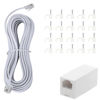 Picture of TOYAYAYO Long Telephone Extension Cord Phone Cable Line Wire, with Standard RJ11 Plug and 1 in-Line Couplers and 20 Cable Clip Holders-White (25feet)