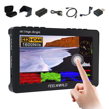 Picture of FEELWORLD F6 Pro 5.5 Inch 1600nits Touchscreen DSLR Camera Field Monitor 1920x1080,4K HDMI,3D LUT,External F970 Plate On Camera Video Monitor(with Battery,Charger, Carry Case Bundle)