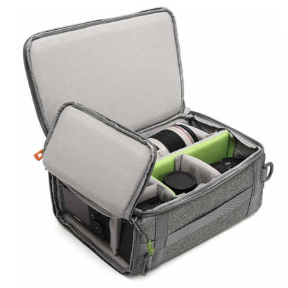 Picture of svatin Camera Insert Bag,Shockproof &Pressure-proof Dual Opening Padded Camera Lens Cube Case Backpack,Digital DSLR SLR Mirrorless Cameras Storage,Suitable for mountaineering bags over 20 liters(M)