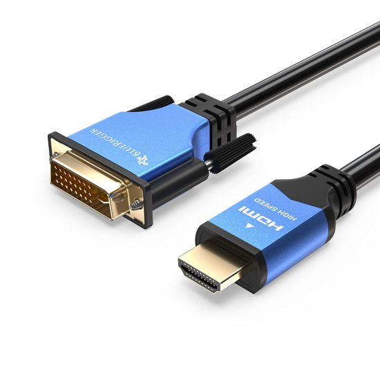 Picture of BlueRigger HDMI to DVI Cable (10FT, High-Speed, Bi-Directional Adapter Male to Male, DVI-D 24+1, 1080p, Aluminum Casing) - Compatible with Raspberry Pi, Roku, Xbox One, PS5/PS4/PS3, Graphics Card