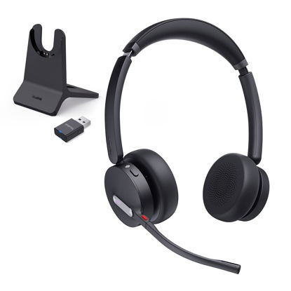 Picture of Yealink WH64 Hybrid with DECT Dongle & Charging Stand, 492ft Range, 32 Talk Time Bluetooth Headset for Teams, Zoom Skype UC Certified, Noise Cancelling Headset with 3X Mic, Work Headset for PC Phone