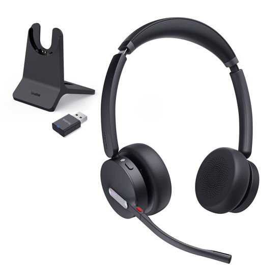 Picture of Yealink WH64 Hybrid with DECT Dongle & Charging Stand, 492ft Range, 32 Talk Time Bluetooth Headset for Teams, Zoom Skype UC Certified, Noise Cancelling Headset with 3X Mic, Work Headset for PC Phone
