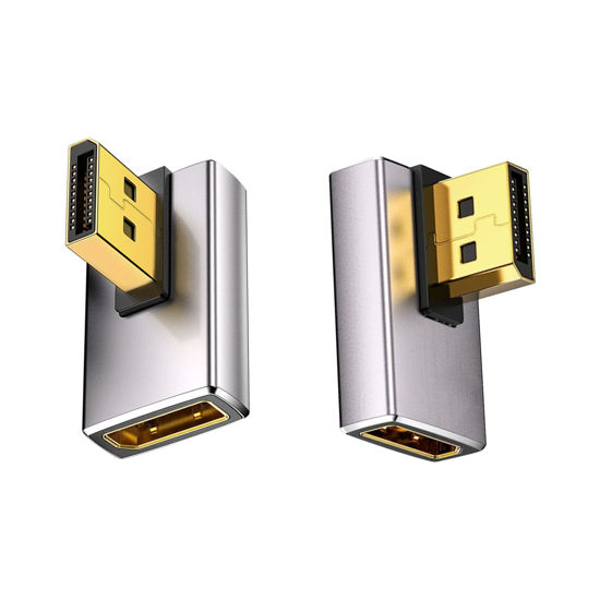 Picture of Duttek 8K 90 Degree Display Port 1.4 Adapter, Left & Right Angle Displayport Extender Adapter 32.4Gbps, DisplayPort Male to Female Adapter (8K/60Hz, 4k/144Hz) for PC, Laptop 2Pack