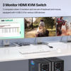 Picture of 4K@60Hz Three Monitor HDMI KVM Switch, HDMI KVM Switch 3 Minitors 2 Computers, 2 Port HDMI KVM Switch for Managing 2 PC Using 1 Set of Keyboard Mouse, 2 PC Share 4 USB 3.0 Ports