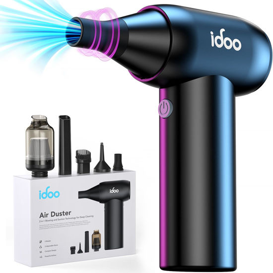 Picture of iDOO Compressed Air Duster - Metal Electric Duster for Hair Barber, 3 Gear Mini Portable Jet Dry Air Blower, Cordless Vacuum Cleaner, Reusable Can for PC, Office, Fan, Laptop, Keyboard, Outdoors, Car