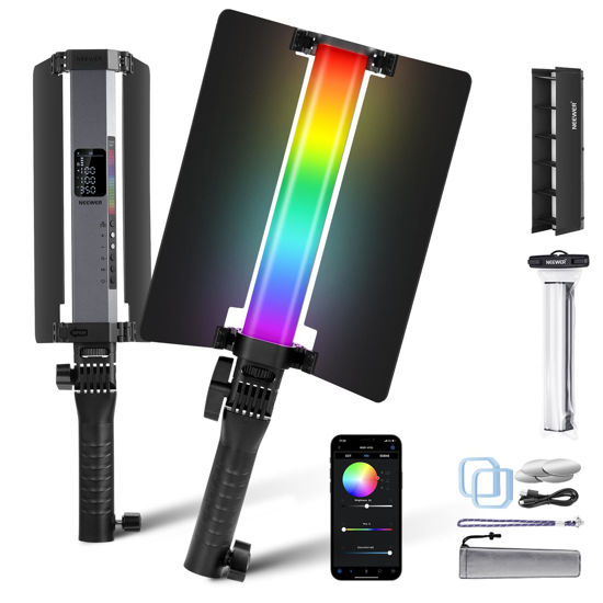 Picture of NEEWER RGB1 LED Tube Light Stick with Metal Barndoor, Handle, Touch Bar/APP Control, Magnetic Handheld RGB Video Light, 3200K-5600K CRI98+ Dimmable Photography Lighting with 6400mAh Battery, 17 Scenes