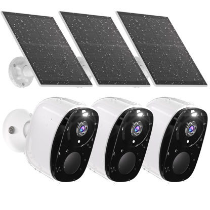 Picture of 3pc Security Camera Wireless Outdoor,2K Solar Camera for Home Security, Battery Powered Surveillance Indoor Home Camera with Color Night Vision, AI Detection, 2-Way Audio, IP65, SD/Cloud, Works Alexa
