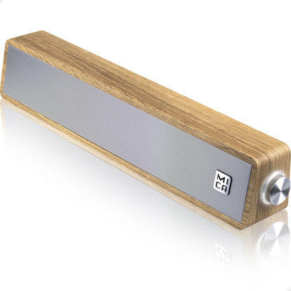 Picture of MICA Computer Speakers, Wired Computer Sound Bar, Wooden Mini Soundbar, USB Powered PC Speakers for Desktop Monitor, Laptop, Tablet, 3.5mm Aux Connection, Angled, Yellow (M30C)