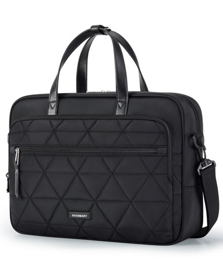 Picture of BAGSMART Laptop Bag for Women/Men, 15.6 Inch Briefcase, Stylish Leather Computer Messenger Bag for Office Business, Black