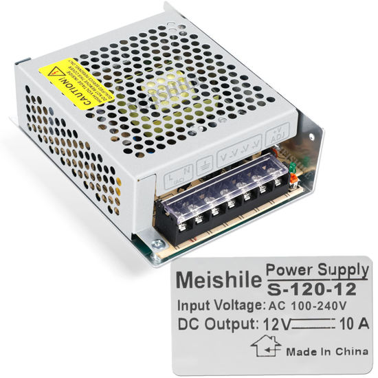Picture of MEISHILE 12V 10A 120W DC Switching Power Supply Adapter 110V AC to DC 12V, Industrial Transformer Converter 0-8A 5A LED Drive Light Strip Lamp CCTV Camera DVR Meter Electric Motor Model SMPS 110V